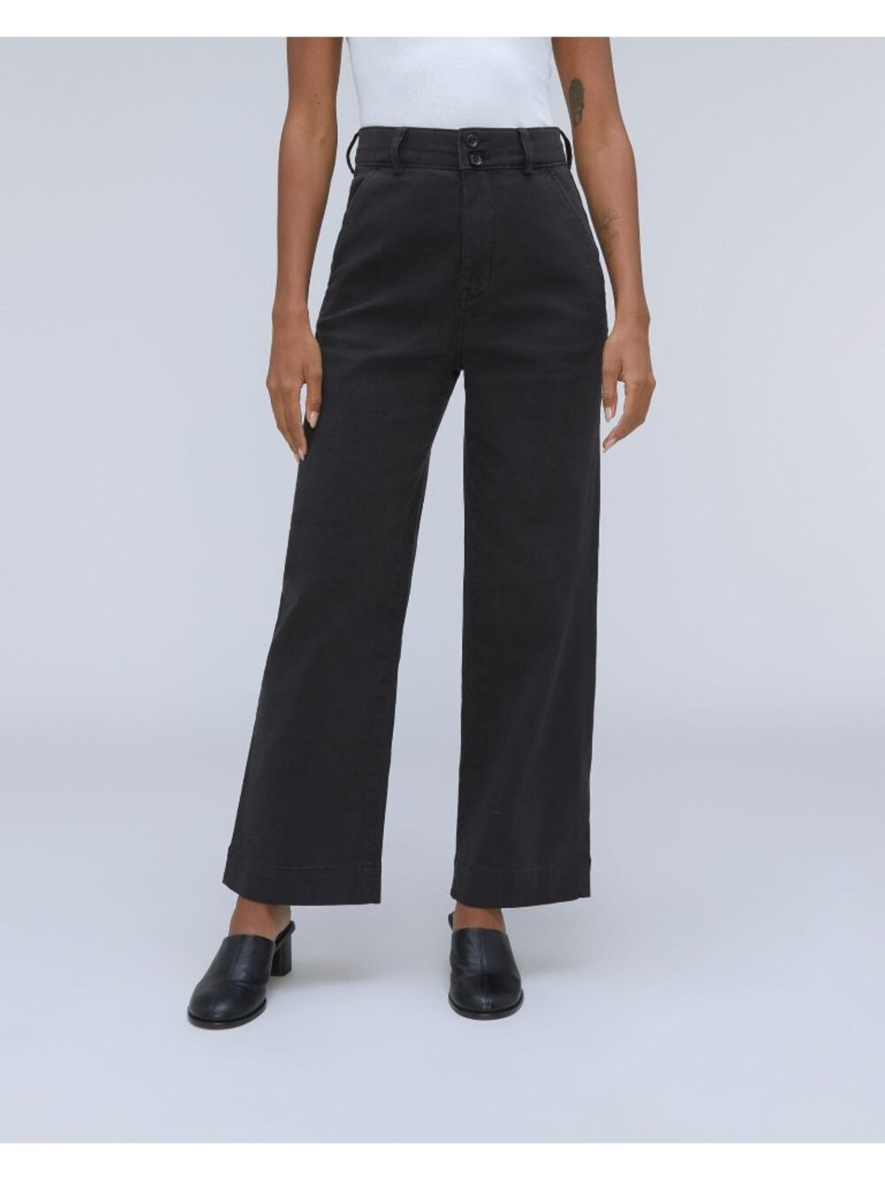 Everlane Womens The Organic Wide-Leg Pants Twill High Rise Stretch Black 0